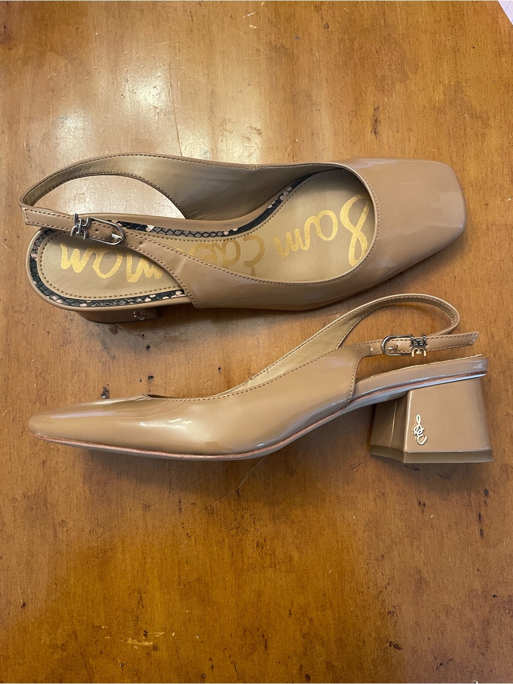 Sam Edelman Taupe Patent Slingback Heels - Picture 6 of 6